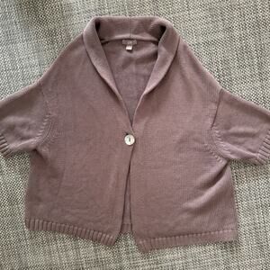 J JILL Silk/Cotton Short Sleeve Button Front Cardigan Sweater M Taupe/Beige